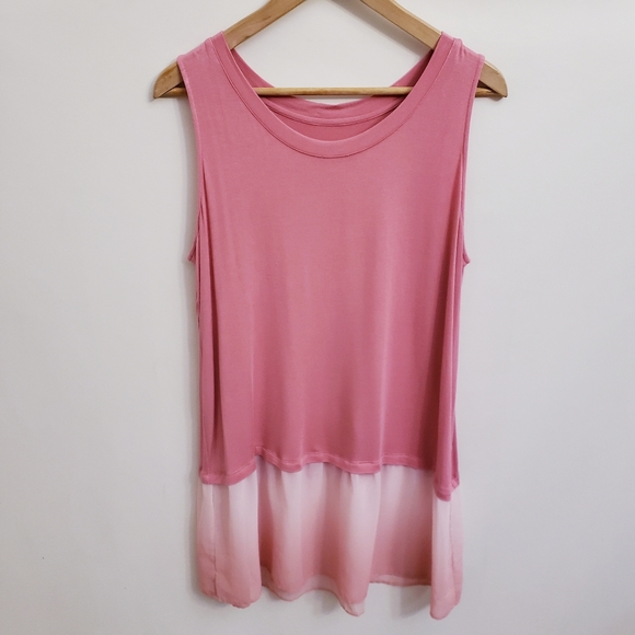 LOGO Lori Goldstein Pink Sleeveless Top Ombre Hem, Size M - Picture 1 of 5